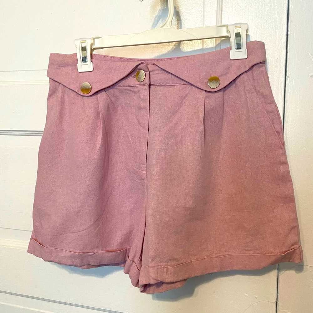Spring Pink High Waisted Linen Blend Shorts